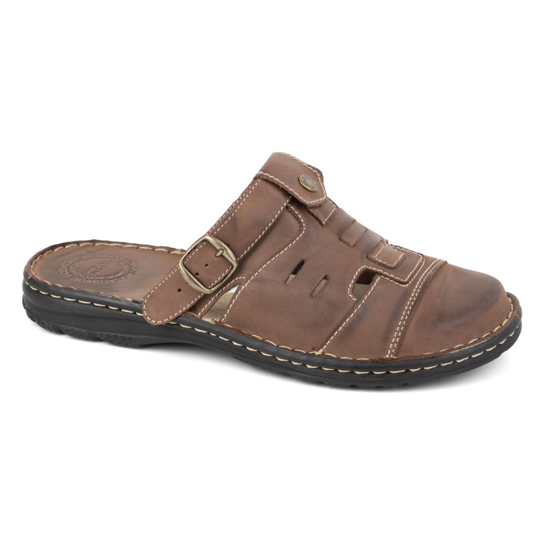 Olivier Tongs classiques en cuir pour hommes avec bride au talon 0045 marron brun 1