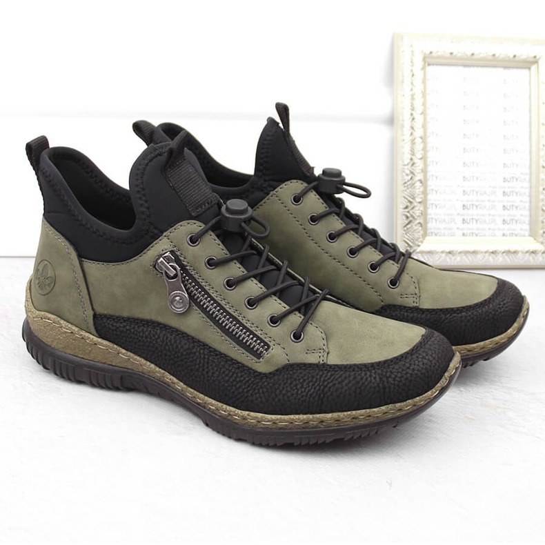 Chaussures confortables pour femmes, baskets vertes Rieker N32G3-54 2