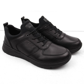 Chaussures à enfiler noires confortables en cuir pour hommes Rieker 39653-00 1