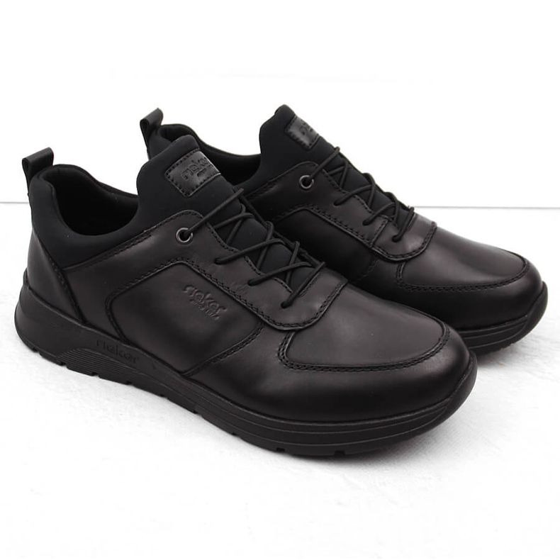 Chaussures à enfiler noires confortables en cuir pour hommes Rieker 39653-00 1