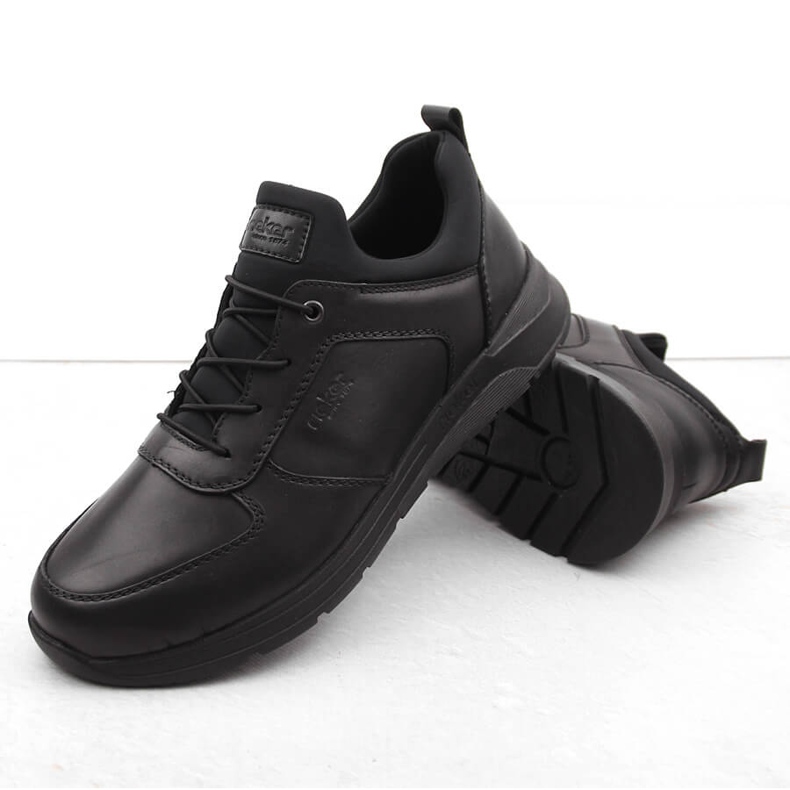 Chaussures à enfiler noires confortables en cuir pour hommes Rieker 39653-00 2