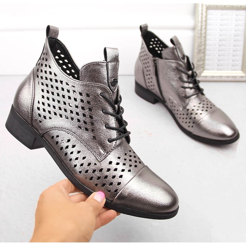 Bottines ajourées argentées femme Potocki SZ12091 1