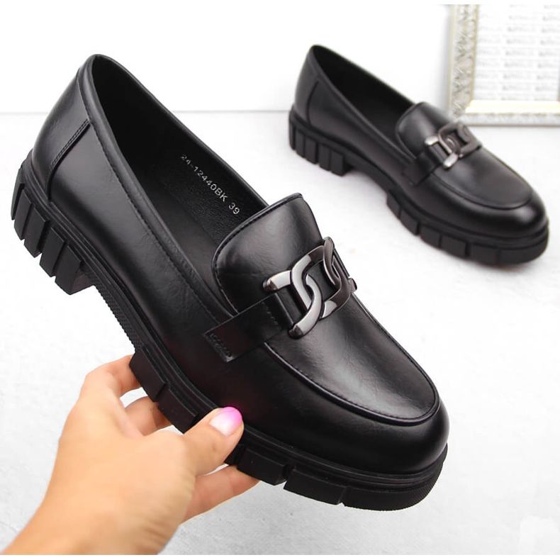 Mocassins femme avec chaîne, noir Potocki 12440 le noir 1