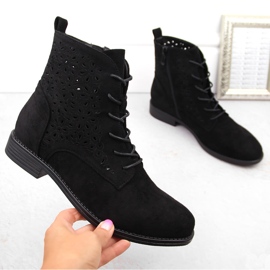 Bottines ajourées en daim pour femme, noires S.Barski HY42-136 1