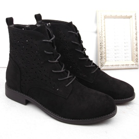 Bottines ajourées en daim pour femme, noires S.Barski HY42-136 le noir 2