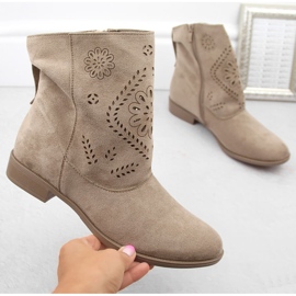 Bottines ajourées en daim pour femme, beige Jezzi MAM65-106 1
