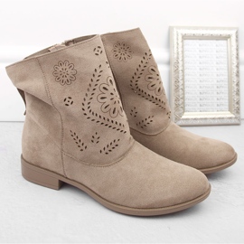 Bottines ajourées en daim pour femme, beige Jezzi MAM65-106 2