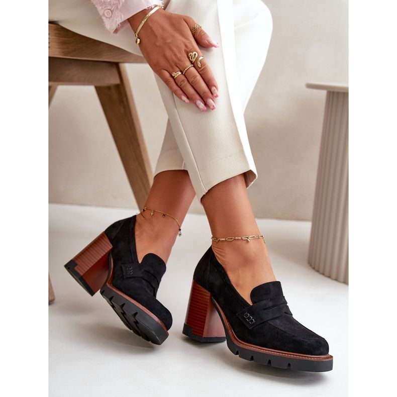 Chaussures à talons hauts pour femmes en daim écologique noir Vinceza 58105 2