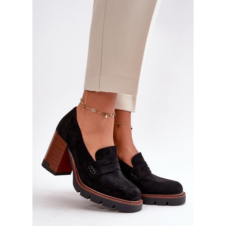 Chaussures à talons hauts pour femmes en daim écologique noir Vinceza 58105 1