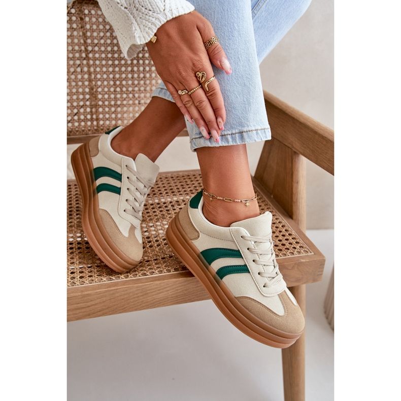 Baskets Plateformes Femme Beige et Vert Nesonice 1