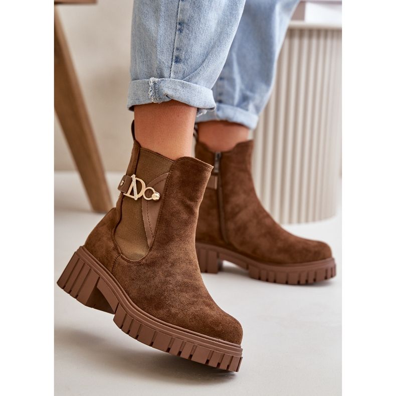 Seastar Bottines pour femmes isolées en daim écologique marron avec détail doré Bervena brun 2