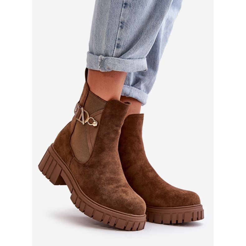 Seastar Bottines pour femmes isolées en daim écologique marron avec détail doré Bervena brun 1
