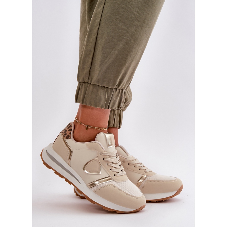 Baskets en cuir écologique pour femmes Beige Velaniela 1