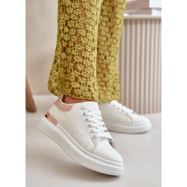 Baskets basses pour femmes sur plateforme en éco-cuir, blanc et rose, Nevelena blanche 2