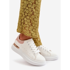 Baskets basses pour femmes sur plateforme en éco-cuir, blanc et rose, Nevelena blanche 1