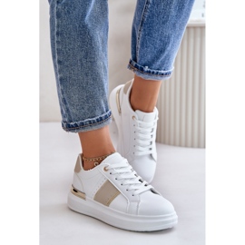 Baskets à plateforme à la mode pour femmes en cuir écologique, beige Nevisase blanc 1