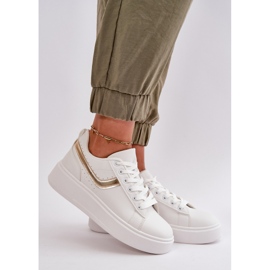 Baskets à plateforme pour femmes en cuir écologique, blanc et or Brennessa 2