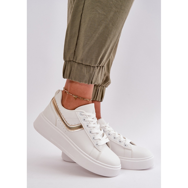 Baskets à plateforme pour femmes en cuir écologique, blanc et or Brennessa 2