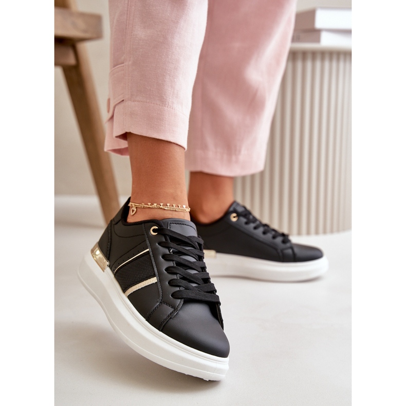 Baskets à plateforme à la mode pour femmes en cuir écologique, noir Nevisase 2