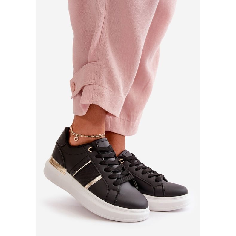 Baskets à plateforme à la mode pour femmes en cuir écologique, noir Nevisase 1