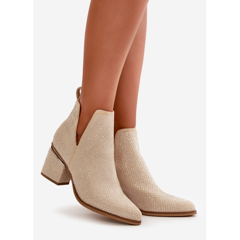 Bottes à talons hauts décorées pour femmes avec bouts pointus, Beige Fararia 1