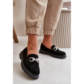 Mocassins pour femmes en suède écologique avec décoration, glycine noire 2