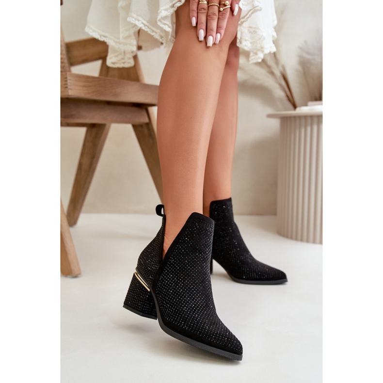 Bottes à talons hauts décorées pour femmes avec bouts pointus, Fararia noir 2