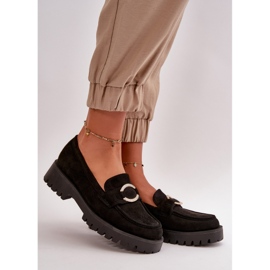 Mocassins Femme En Daim Eco Avec Détails Brillants Noir Avellina 1