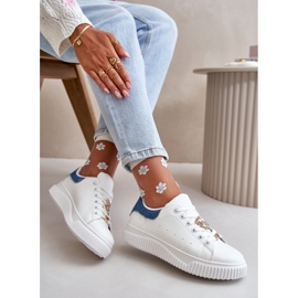 Baskets basses en éco-cuir avec pins Cillione blancs et bleus blanche 2