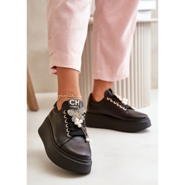 Baskets Plateforme En Cuir Pour Femme Avec Papillon CheBello 4585 Noir 2