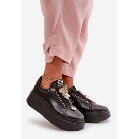 Baskets Plateforme En Cuir Pour Femme Avec Papillon CheBello 4585 Noir 1