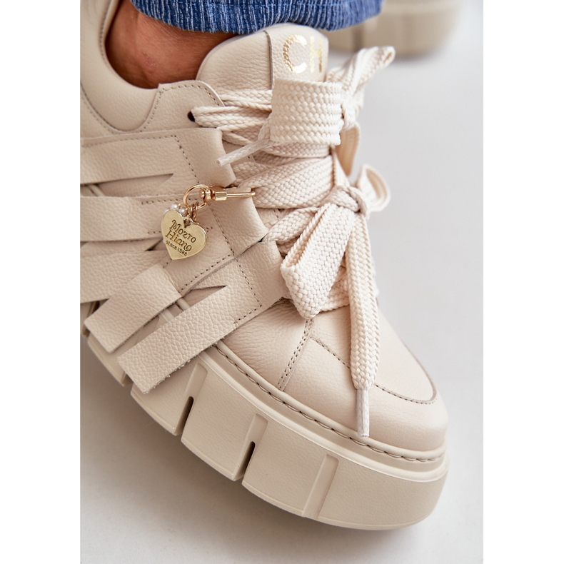 Baskets en cuir pour femmes sur la plateforme Beige CheBello 4568 2 Baskets en cuir pour femmes sur la plateforme Beige CheBello 4568 2