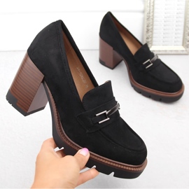 Chaussures en daim, mocassins femme à talon haut, noir Potocki 12465 1