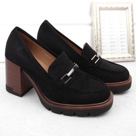 Chaussures en daim, mocassins femme à talon haut, noir Potocki 12465 le noir 2