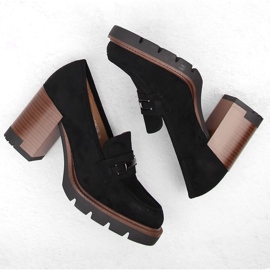 Chaussures en daim, mocassins femme à talon haut, noir Potocki 12465 le noir 3