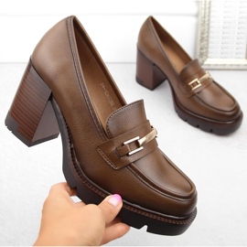 Mocassins femme marron sur talon haut, Potocki 12465 brun 1