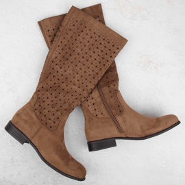 Bottines femme en daim ajouré camel Jezzi ASA142-50A brun 1