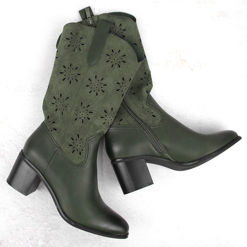Bottines femme en daim ajouré, vert Jezzi RMR2337-11 1