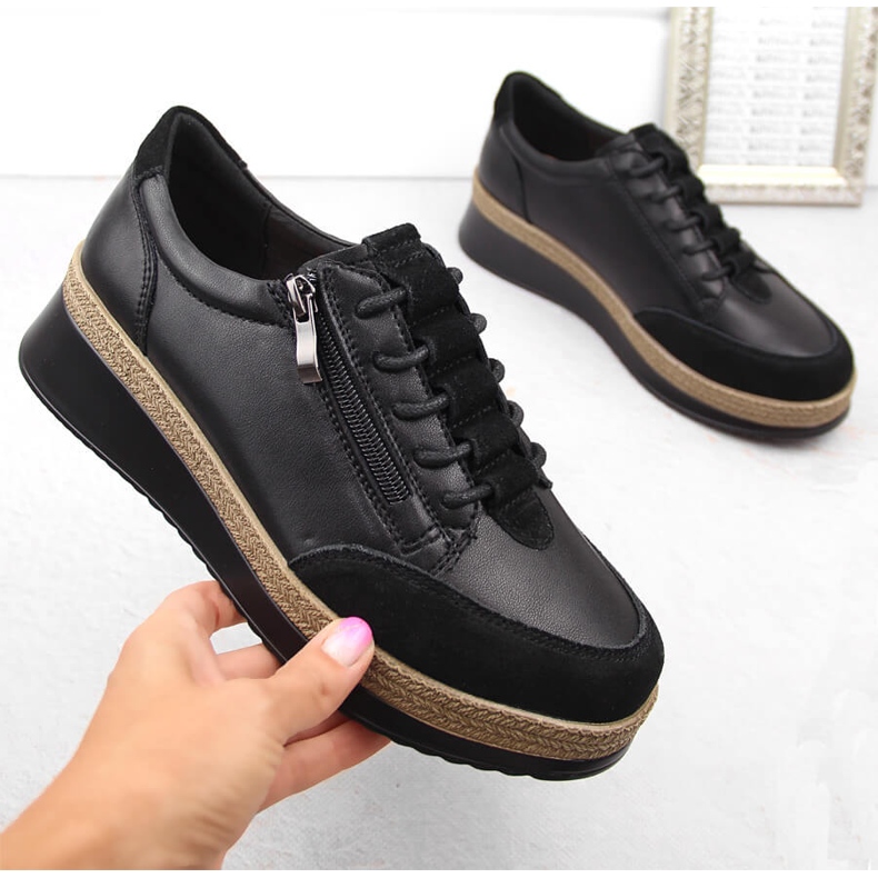 Chaussures en cuir pour femmes avec fermeture éclair, noires T.Sokolski J24-207 le noir 1