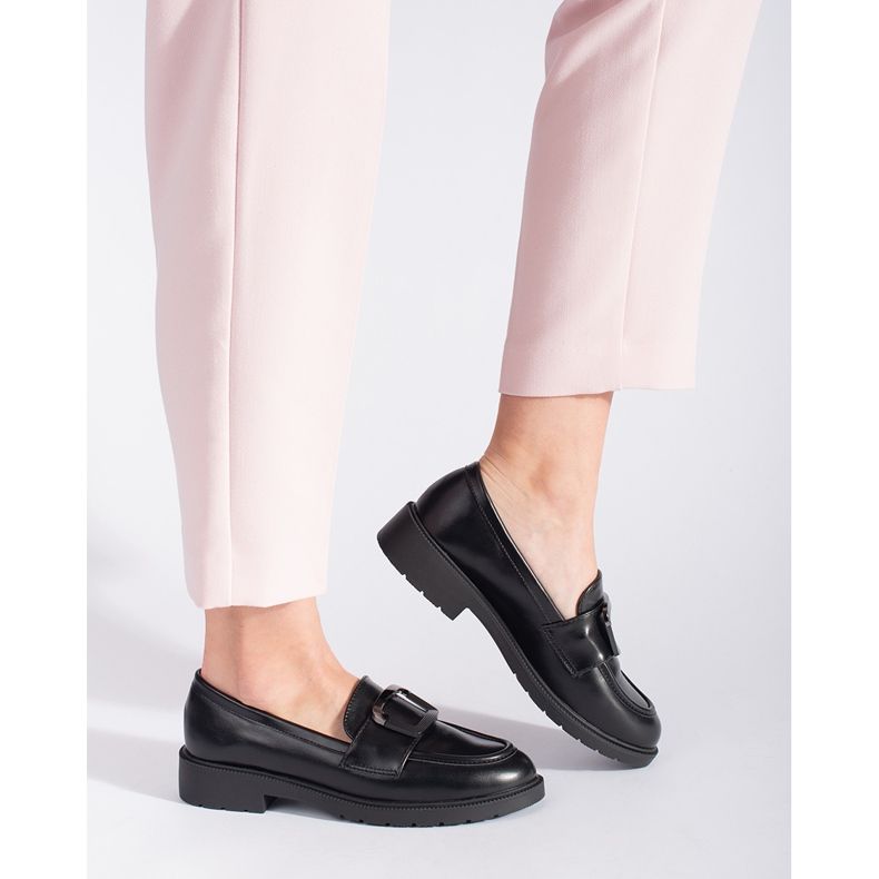 Goodin Mocassins femme noirs à boucle le noir 1