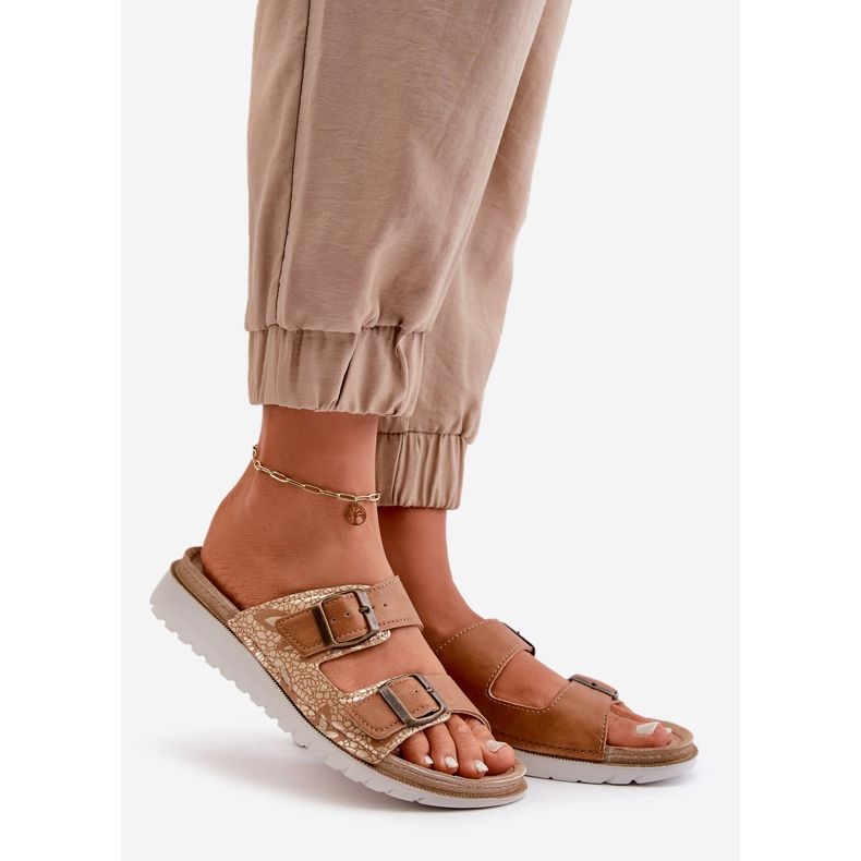 Tongs confortables pour femmes avec boucles Inblu CN000033 marron brun 1