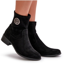 Bottines pour femmes fermées par une fermeture éclair avec un détail décoratif, Eco Daim, noir Lerioria le noir 11