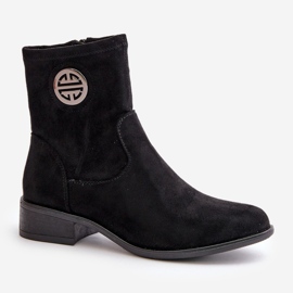 Bottines pour femmes fermées par une fermeture éclair avec un détail décoratif, Eco Daim, noir Lerioria le noir 5