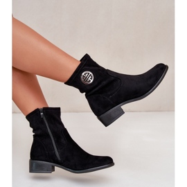 Bottines pour femmes fermées par une fermeture éclair avec un détail décoratif, Eco Daim, noir Lerioria le noir 10
