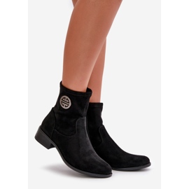 Bottines pour femmes fermées par une fermeture éclair avec un détail décoratif, Eco Daim, noir Lerioria le noir 1