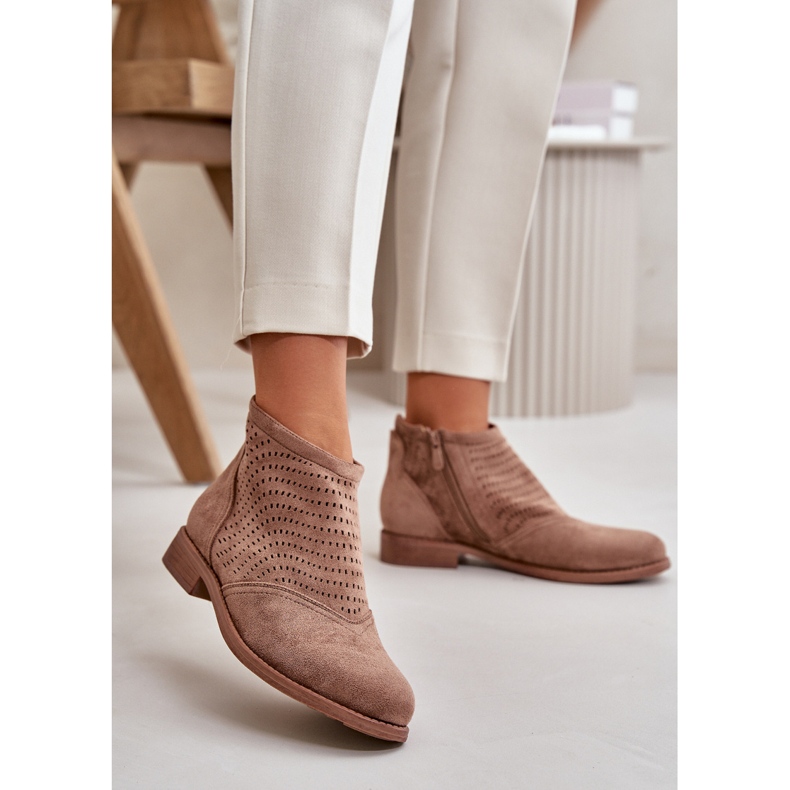 Bottines Ajourées à Talon Plat pour Femme Marron S.Barski HY42-076 brun 2