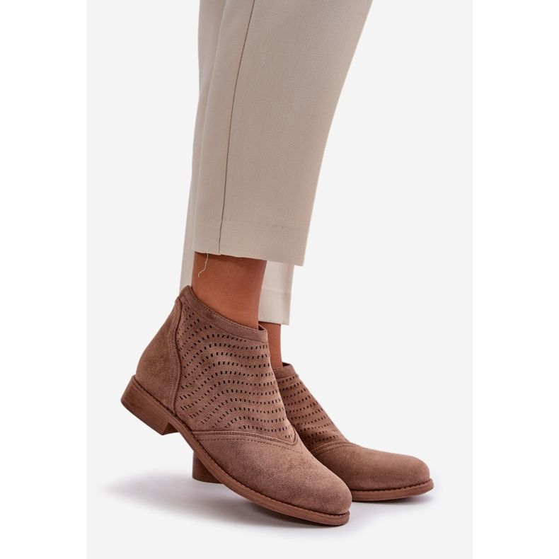 Bottines Ajourées à Talon Plat pour Femme Marron S.Barski HY42-076 brun 1