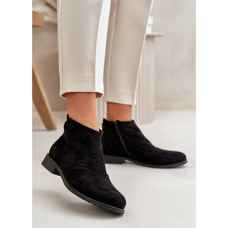 Bottines Ajourées à Talon Plat pour Femme Noir S.Barski HY42-076 le noir 2