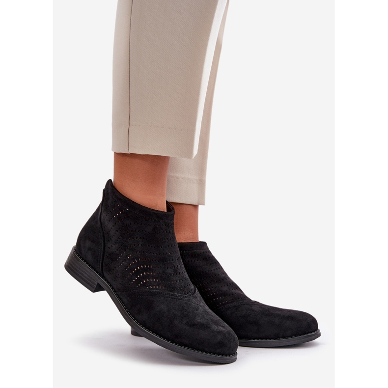 Bottines Ajourées à Talon Plat pour Femme Noir S.Barski HY42-076 le noir 1