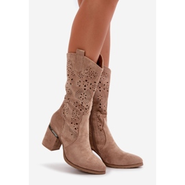 Bottines Cowboy Ajourées À Talons Hauts Femme Eco Daim Beige S.Barski HY42-028 1 Bottines Cowboy Ajourées À Talons Hauts Femme Eco Daim Beige S.Barski HY42-028 1